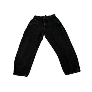 Zara Womens Black High-Rise Elastic Waist Relaxed Fit Denim Pants Size 10 USA
